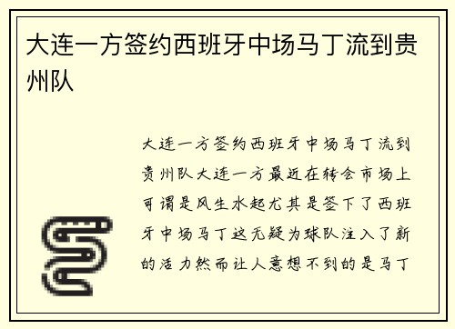 大连一方签约西班牙中场马丁流到贵州队